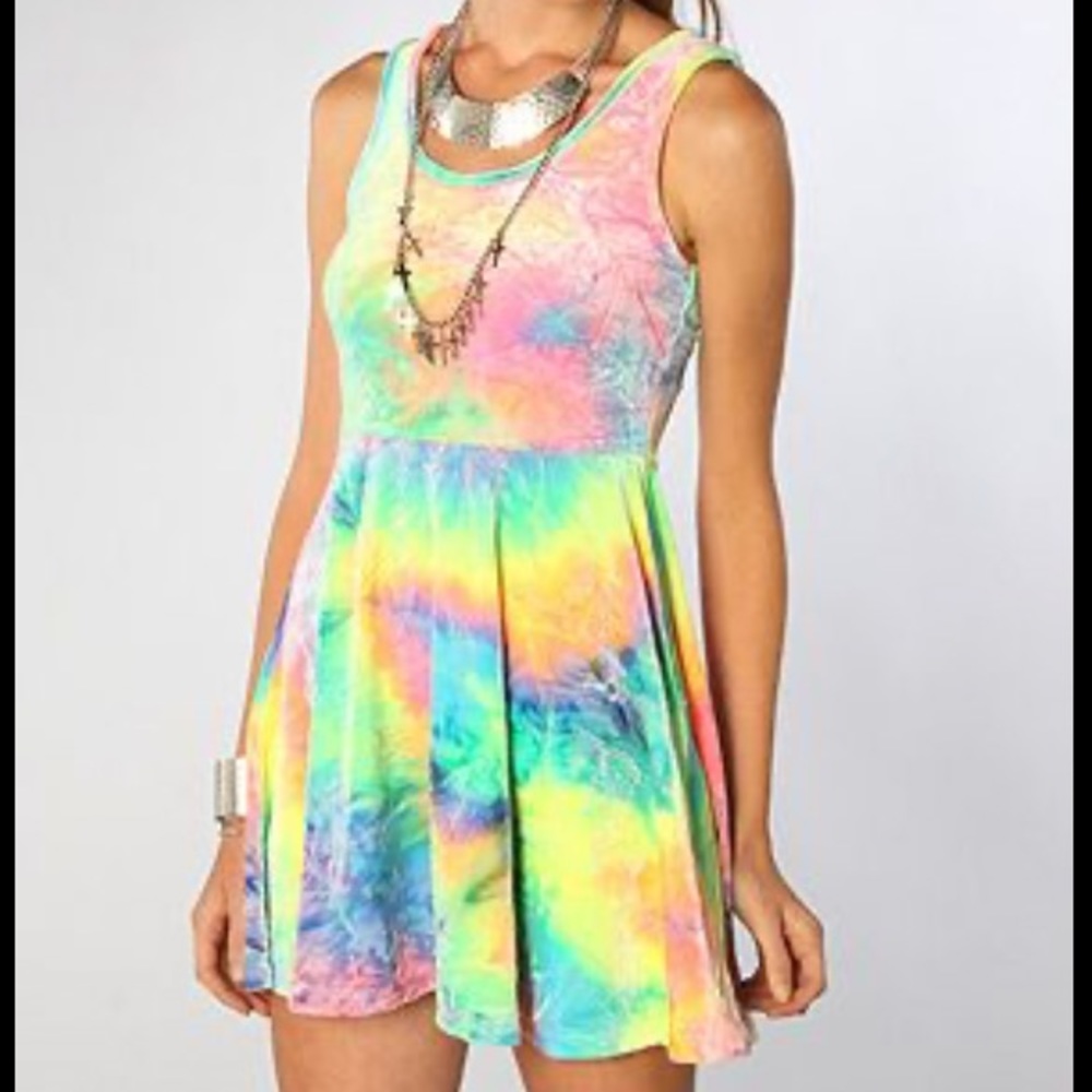 See You Monday Rainbow Tie Dye Velvet Dress
